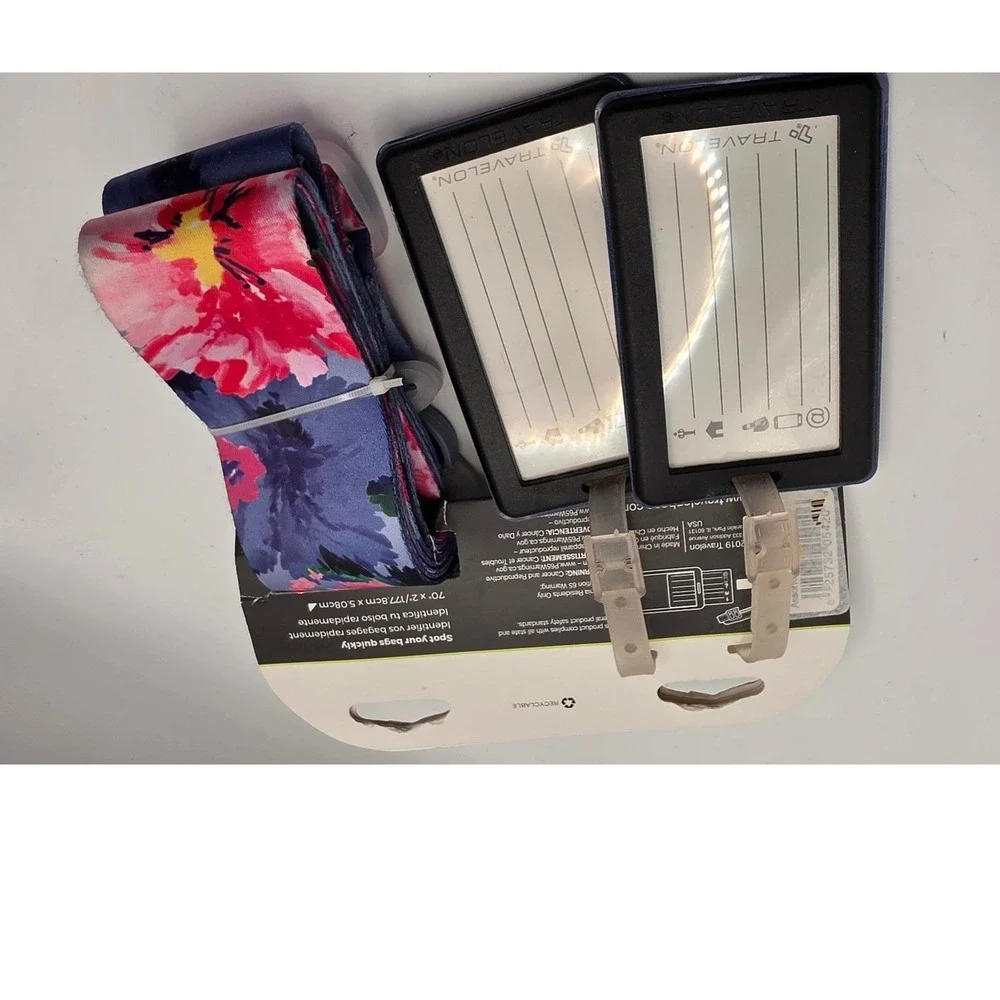 Travelon Travel ID Combo Floral Luggage Strap and 2 ID Tags Pink Purple 05420